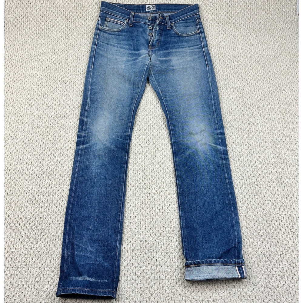 Naked and Famous Jeans Men 31 Blue Dirty Fade Selvedge Skinny Guy Denim Distress